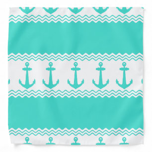 Turquoise White Nautical Anchor Coastal Stripes Bandana
