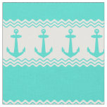 Turquoise White Nautical Anchor Coastal Stripes Fabric