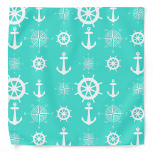Turquoise White Nautical Coastal Boating Bandana