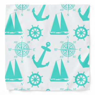 Turquoise White Nautical Coastal Boating Bandana