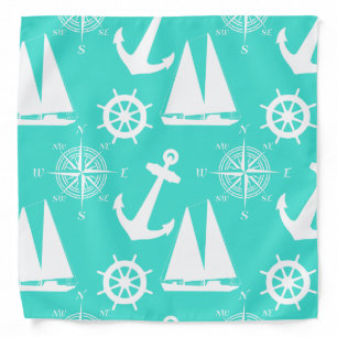 Turquoise White Nautical Coastal Boating Bandana