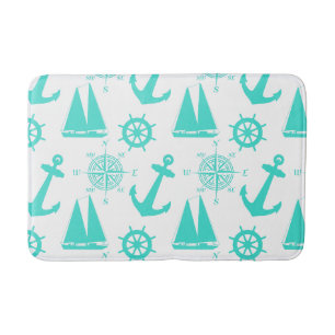 Turquoise White Nautical Coastal Boating Bath Mat