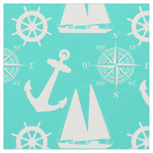 Turquoise White Nautical Coastal Boating Fabric