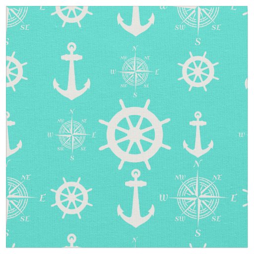 Turquoise White Nautical Coastal Boating Fabric