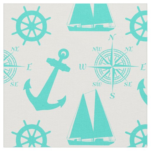 Turquoise White Nautical Coastal Boating Fabric