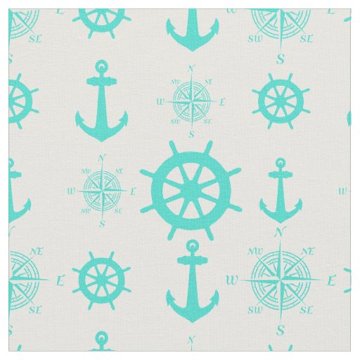Turquoise White Nautical Coastal Boating Fabric