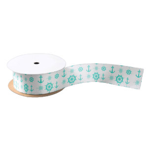 Turquoise White Nautical Coastal Boating Satin Ribbon