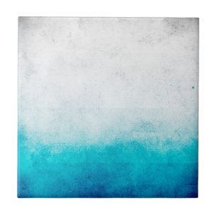 Turquoise & White Ombre Distressed Watercolor Tile