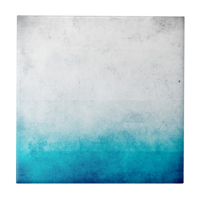 Turquoise & White Ombre Distressed Watercolor Tile (Front)