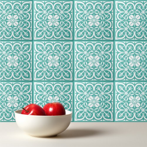 Turquoise white pattern Portuguese Mediterranean  Ceramic Tile