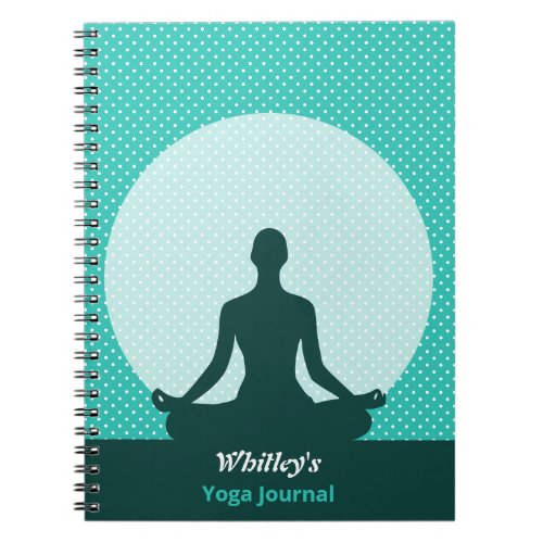 Turquoise White Polka Dots Moonlit Name Yoga Notebook