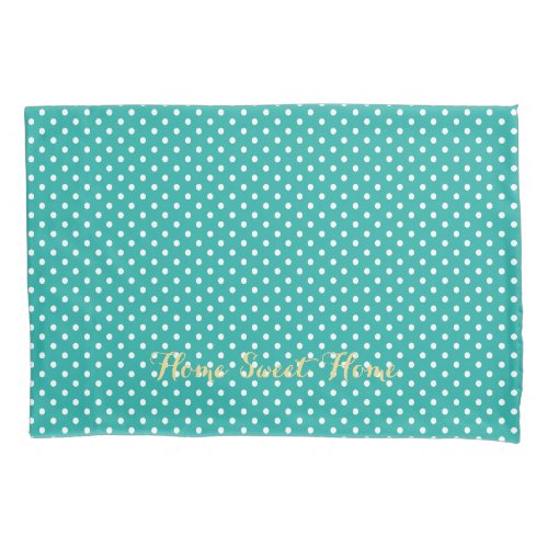 Turquoise White Polka Dots Pattern Monogrammed Pillow Case