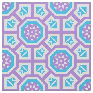 Turquoise White & Purple Elegant Geometric Pattern Fabric