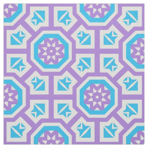 Turquoise White & Purple Elegant Geometric Pattern Fabric