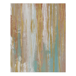 Turquoise, White, Red Ochre and Gold Abstract Faux Canvas Print