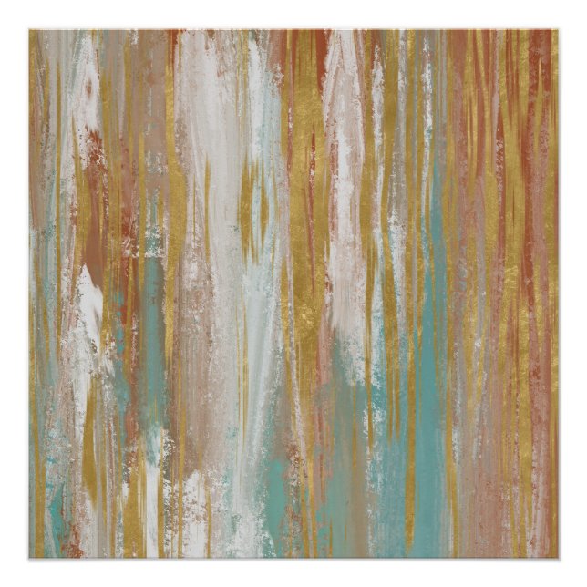 Turquoise, White, Red Ochre and Gold Abstract Poster (Front)