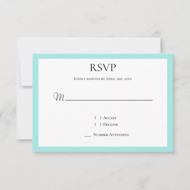 Turquoise White RSVP Card (Front)