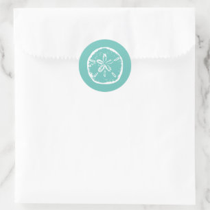 Turquoise white Sand dollar beach wedding stickers