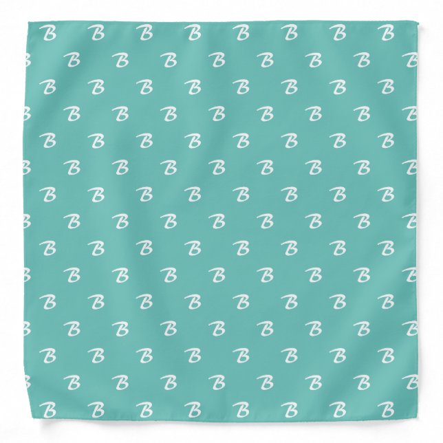 Turquoise White Script Monogram Pattern Dog Bandana (Front)