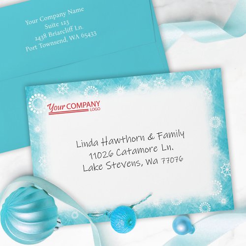 Turquoise White Snowflake Winter Christmas Logo Envelope