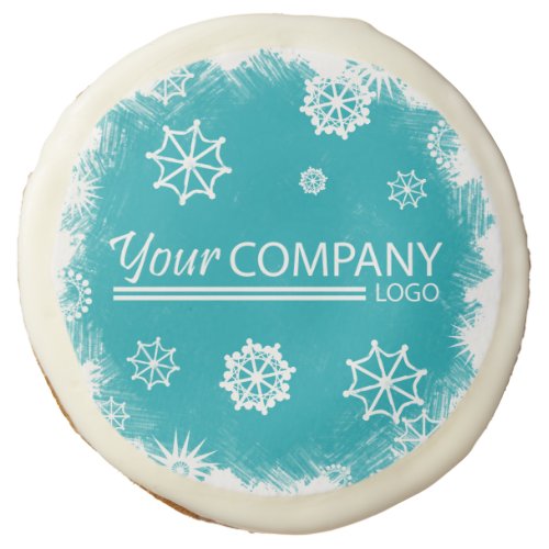 Turquoise White Snowflakes Logo Company Holiday Sugar Cookie