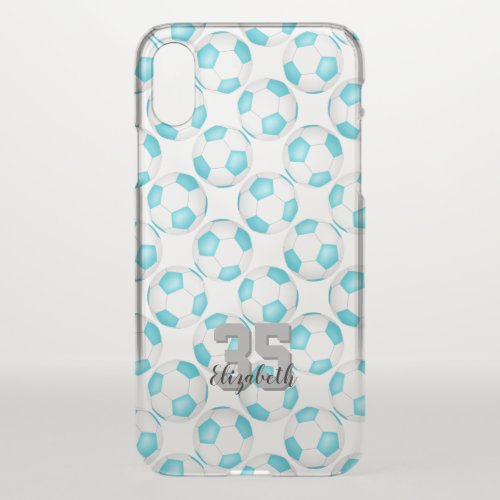 turquoise white soccer balls pattern cute girly iPhone x case