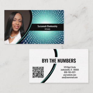 Turquoise White Spiral Number Custom Photo QR Code Business Card