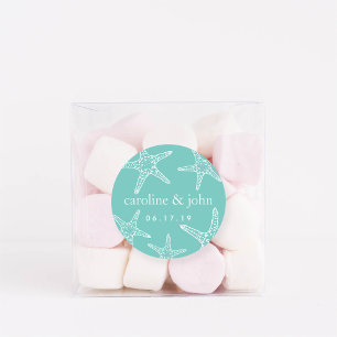 Turquoise & White Starfish Personalized Wedding Classic Round Sticker