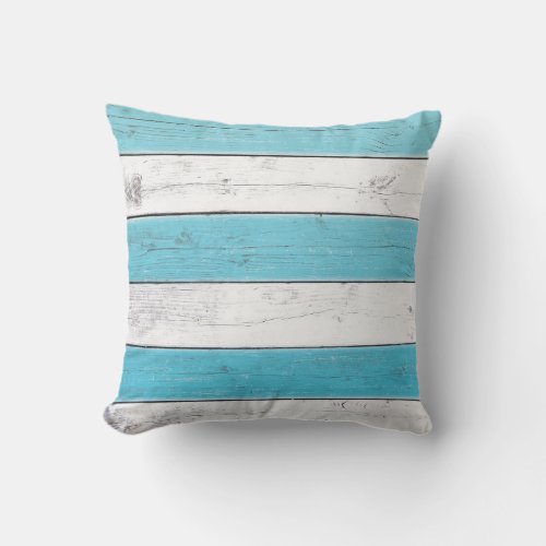 Turquoise  White Striped Outdoor Pillow