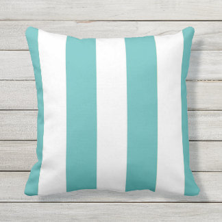 Turquoise & White Stripes Outdoor Throw Pillow