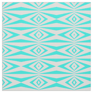 Turquoise & White Stylish Op Art Geometric Pattern Fabric
