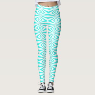 Turquoise & White Stylish op Art Geometric Pattern Leggings