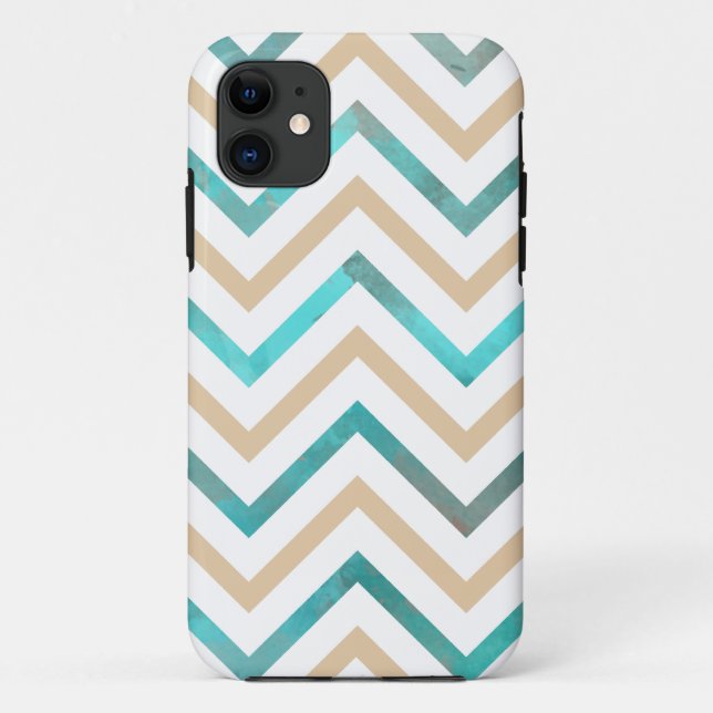 Turquoise White Tan Chevron Case-Mate iPhone Case (Back)