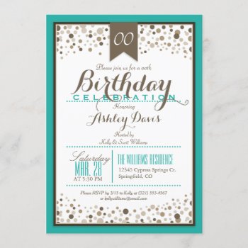Turquoise  White  & Taupe Modern Birthday Party Invitation by Card_Stop at Zazzle