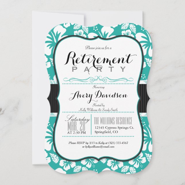 Turquoise & White Tropical Retirement Party Invitation (Front)