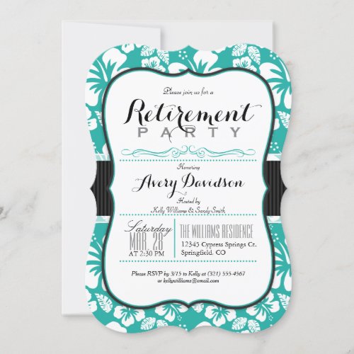 Turquoise  White Tropical Retirement Party Invitation
