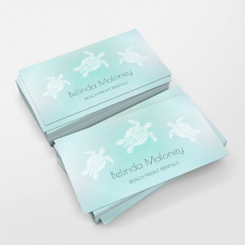 Turquoise White Turtle Beach Front Rentals Business Card by NinaBaydur at Zazzle