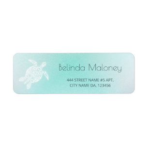 Turquoise White Turtle Coastal Label