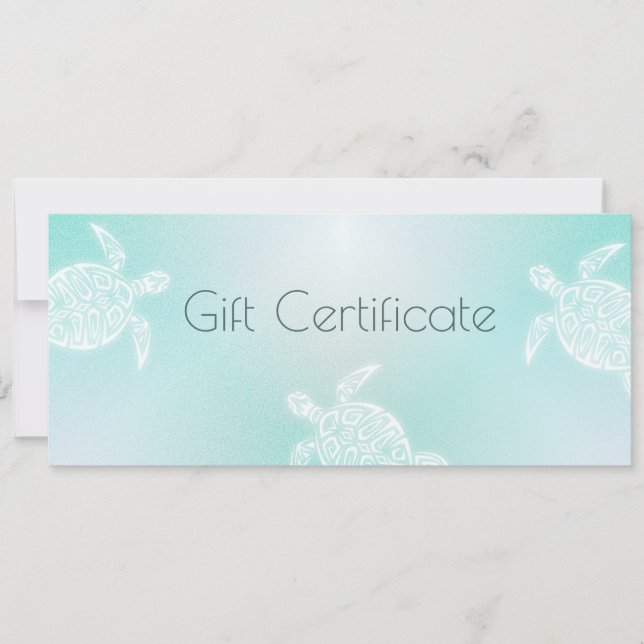 Turquoise White Turtle Gift Certificate (Front)