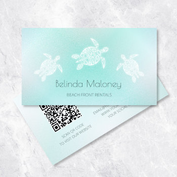 Turquoise White Turtle Scan Qr Code Business Card by NinaBaydur at Zazzle