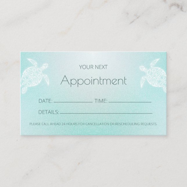 Turquoise White Turtles Appointment Card (Front)