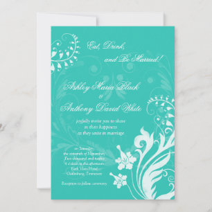 Turquoise White Vintage Floral Wedding Invitation
