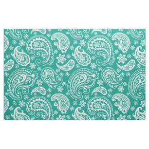Turquoise & White Vintage paisley Pattern Fabric