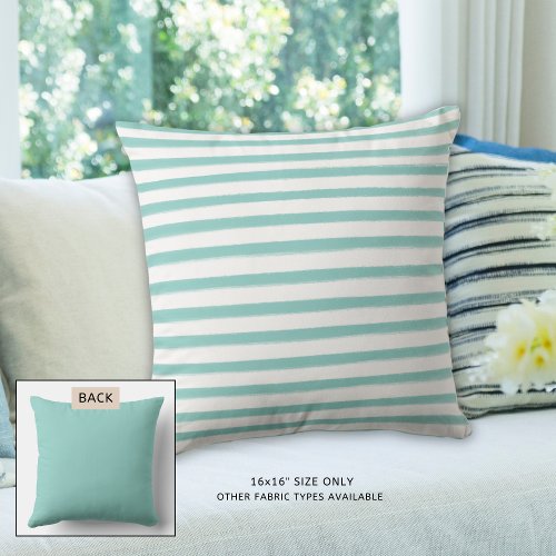 Turquoise White Watercolor Stripes and Solid Throw Pillow