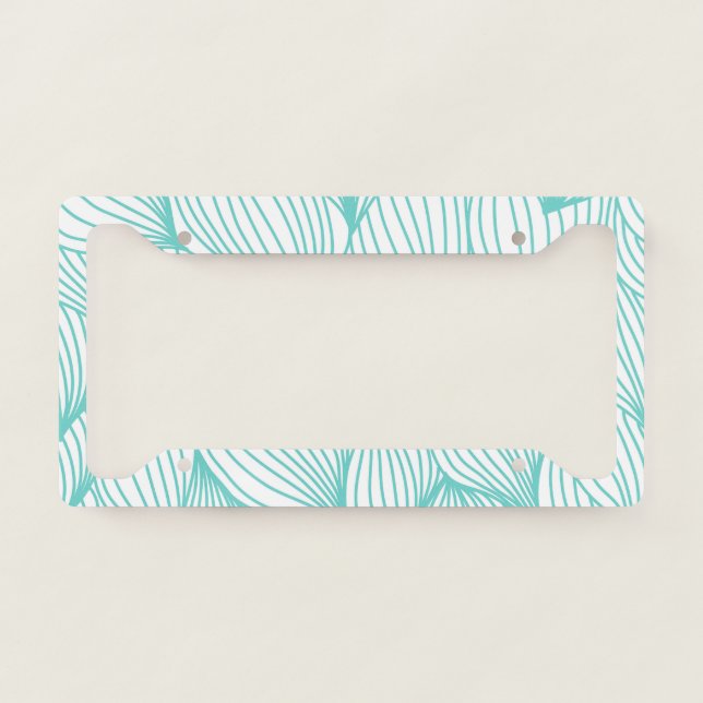 Turquoise White Waves Delicate Natural Artist License Plate Frame (Front)