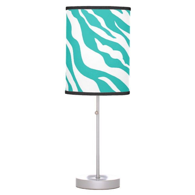 Turquoise White Zebra Stripe Skin Custom Table Lamp (Front)