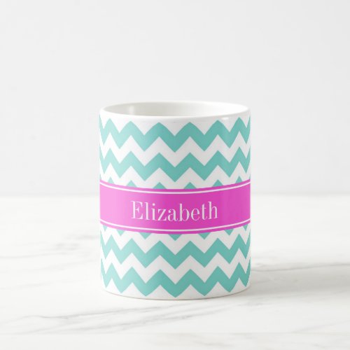 Turquoise Wht Chevron Hot Pink Name Monogram Coffee Mug