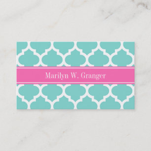 Turquoise Wht Moroccan #5 Hot Pink2 Name Monogram Business Card