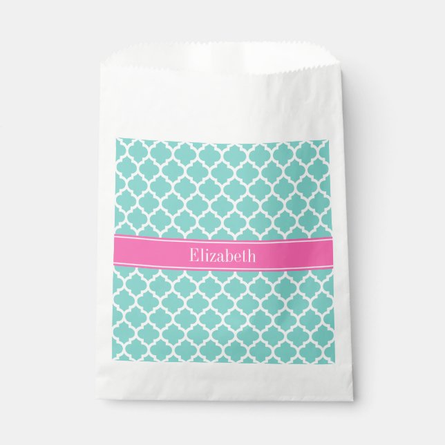 Turquoise Wht Moroccan #5 Hot Pink2 Name Monogram Favor Bag (Front)