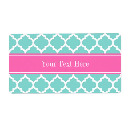 Turquoise Wht Moroccan 5 Hot Pink2 Name Monogram Label